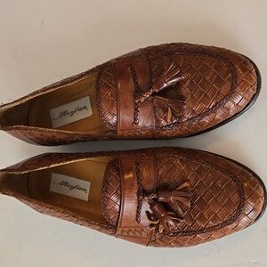 Mezlan Woven Brown Leather Tassel Loafers Sz 11 W